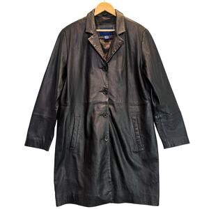 Vintage Atlantique Leather Jacket Womens XL Black Button Front Lined Coat 90s